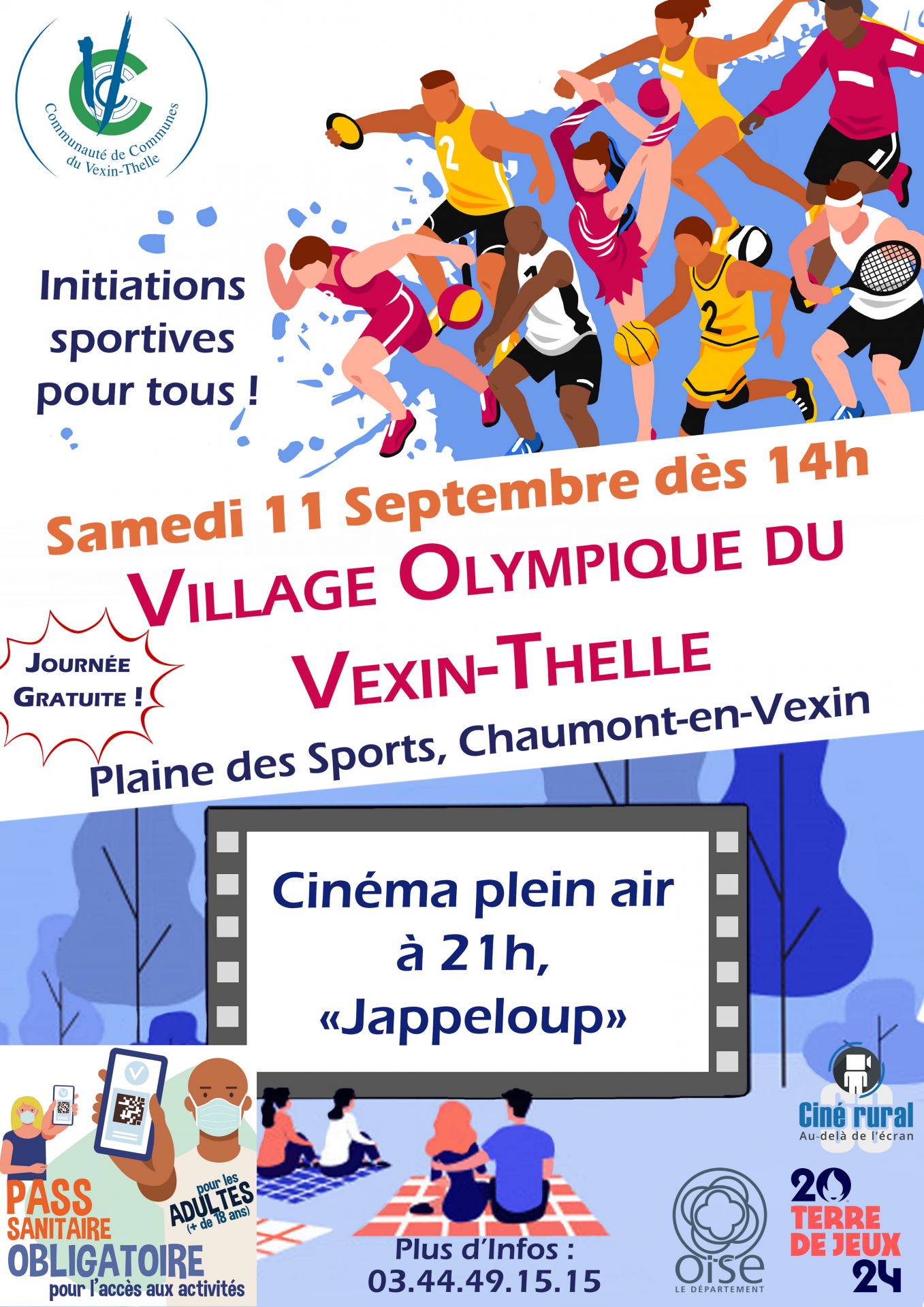 Affiche village olympique avec pass sanitaire