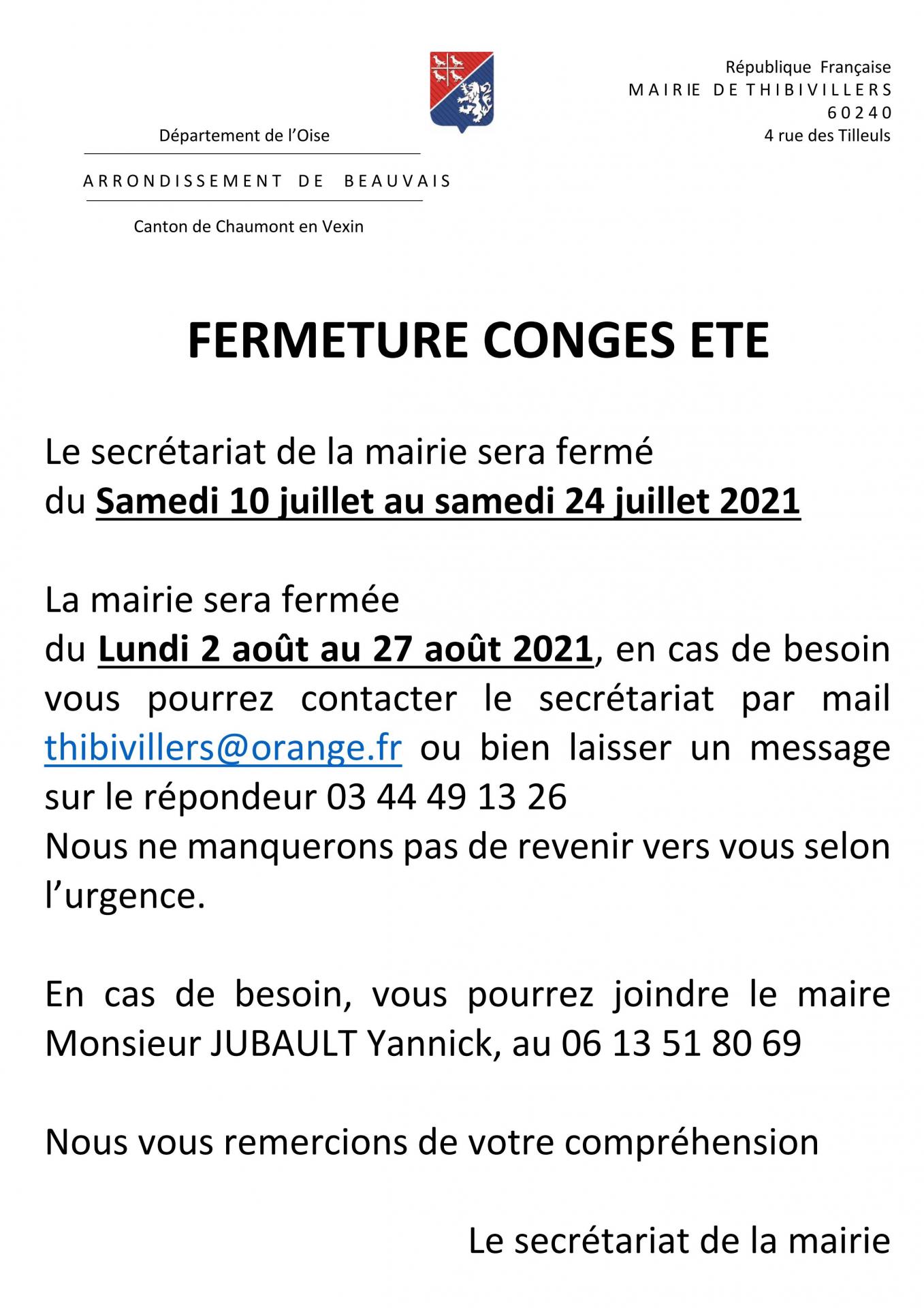 Avis fermeture mairie ete 11182
