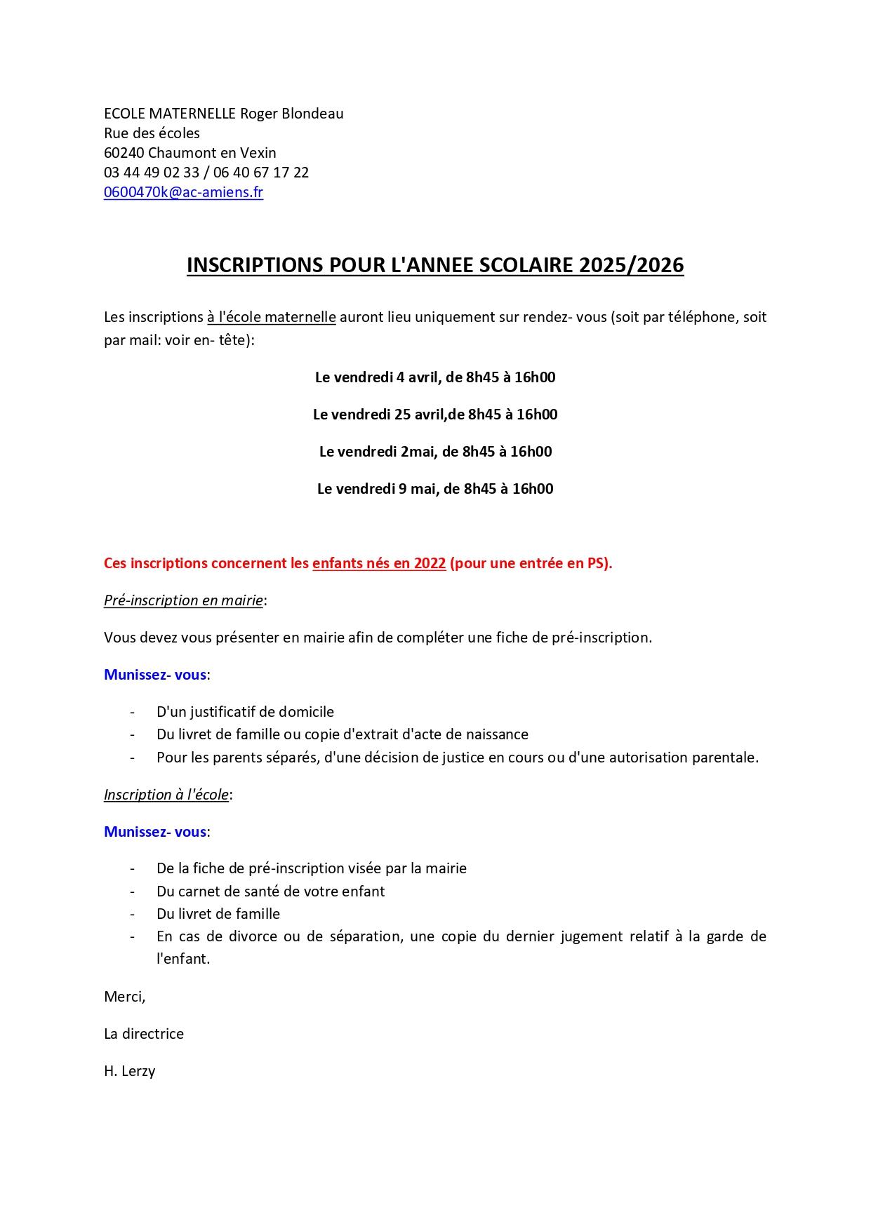 Note info inscriptions ps 2025 2026 2