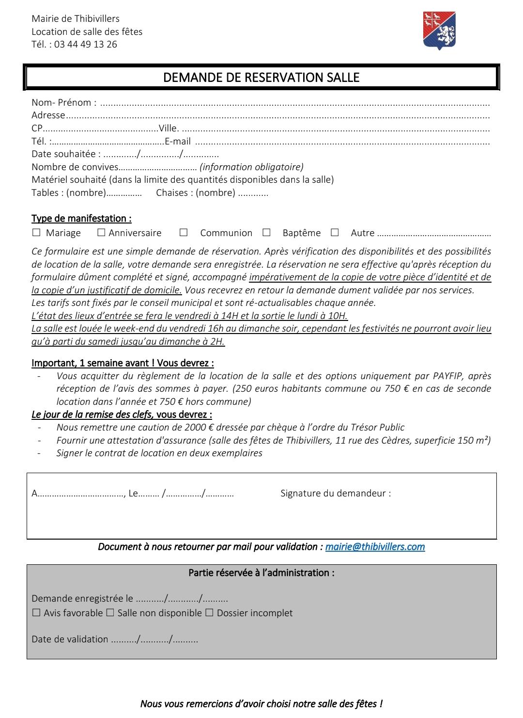 Réservation Thibivillers